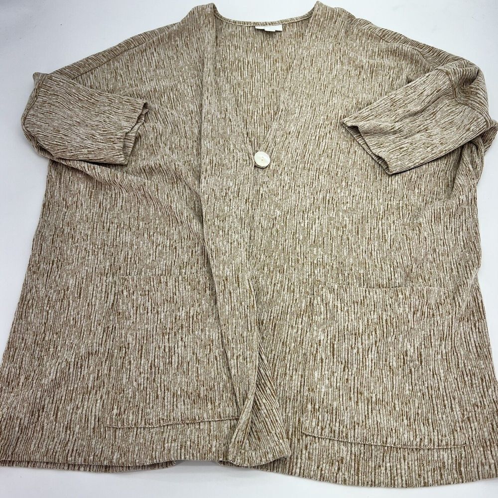 J. Jill Sweater Womens Large Beige Linen One Button Slouchy Lagenlook Normcore